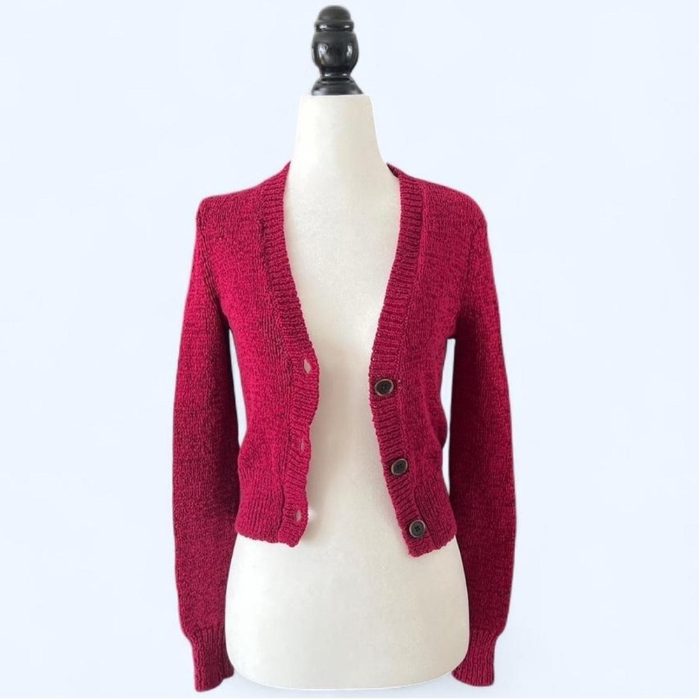 Lauren Ralph Lauren Women’s Red Preppy Prep Old Money Knit V-Neck Cardigan XS